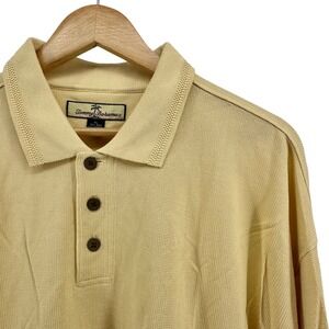 Tommy Bahama Mens XL Yellow Silk Cotton Textured Knit Short Sleeve Polo Shirt